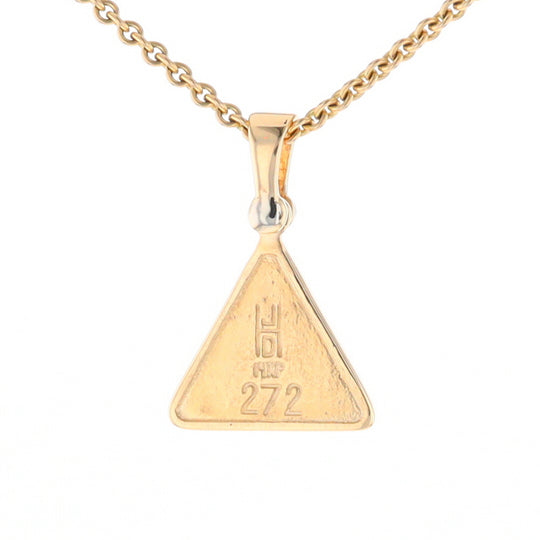 Gold Quartz Necklace Triangle Inlaid Pendant with .02ct Diamond