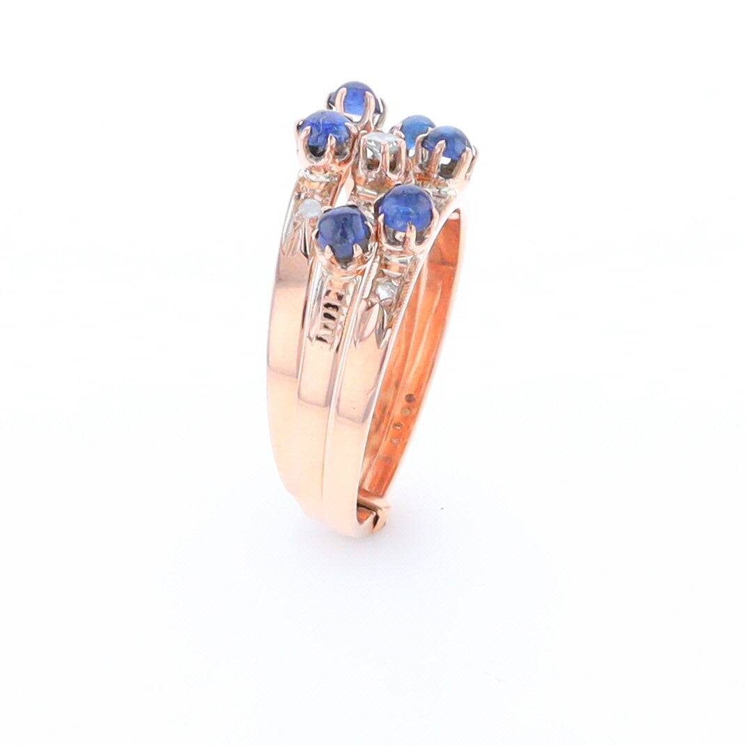 Vintage Sapphire and Diamond Stacked Trio Ring