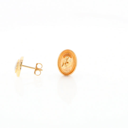Gold Quartz Earrings Oval Inlaid Design Studs G2