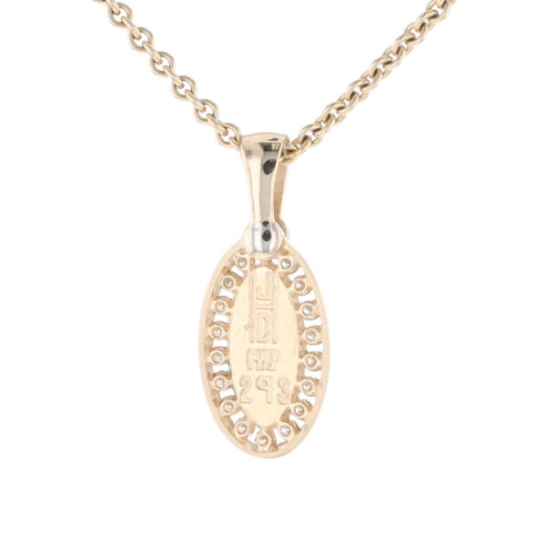 Gold Quartz Pendant Oval Inlaid with .22ctw Round Diamonds Halo (G1)