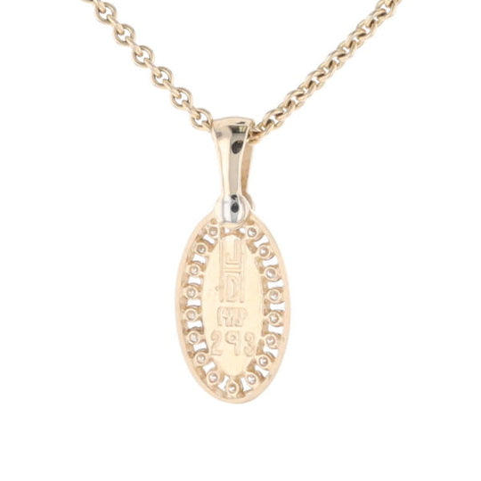 Gold Quartz Pendant Oval Inlaid with .22ctw Round Diamonds Halo (G1)