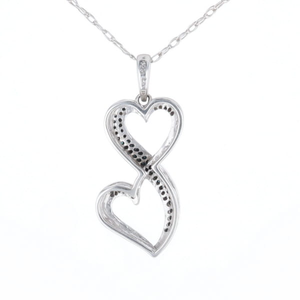 Blue and White Diamond Double Open Heart Pendant with 16" Singapore Chain