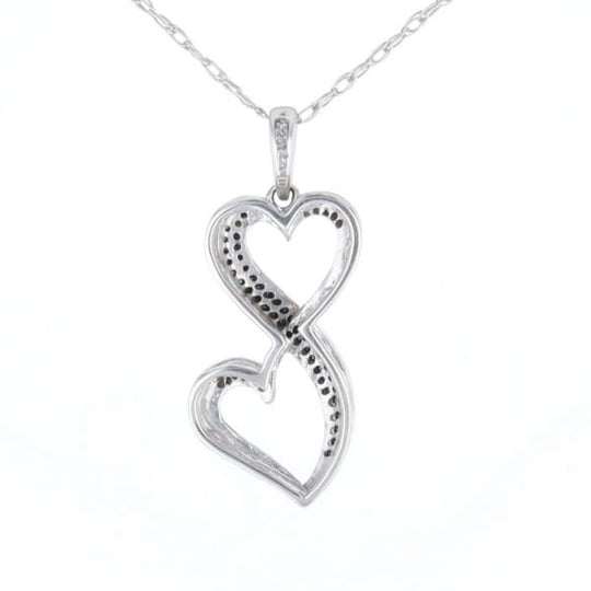 Blue and White Diamond Double Open Heart Pendant with 16" Singapore Chain