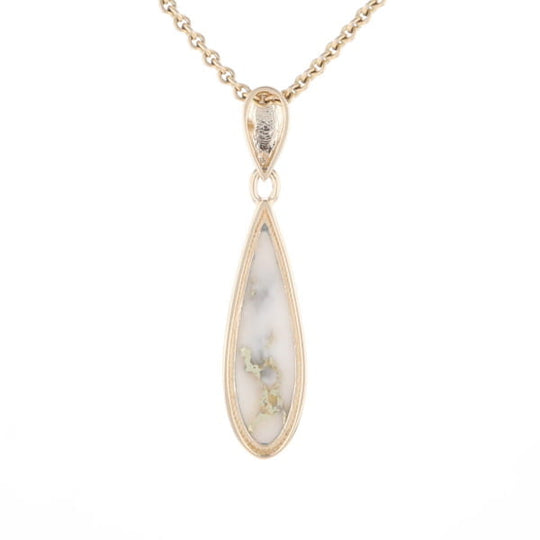 Gold Quartz Pendant Tear Drop Inlaid Design G1