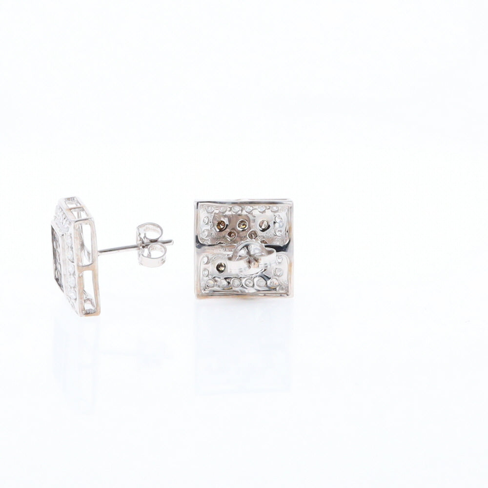 Square White & Chocolate Diamond Earrings