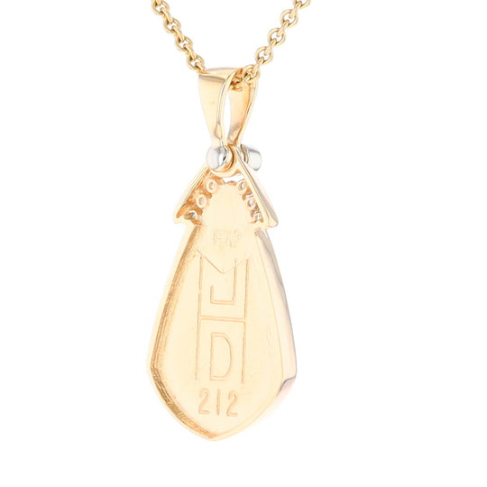 Gold Quartz Necklace Pear Shape Inlaid Pendant with .15ctw Diamonds