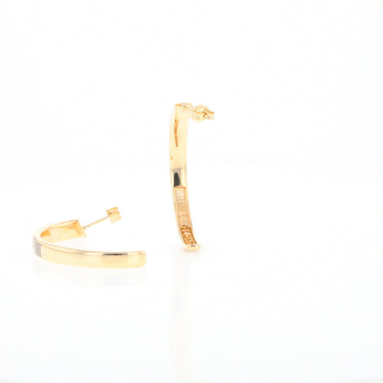 Gold Quartz Hoop Earrings 3 Section Inlaid Design G2