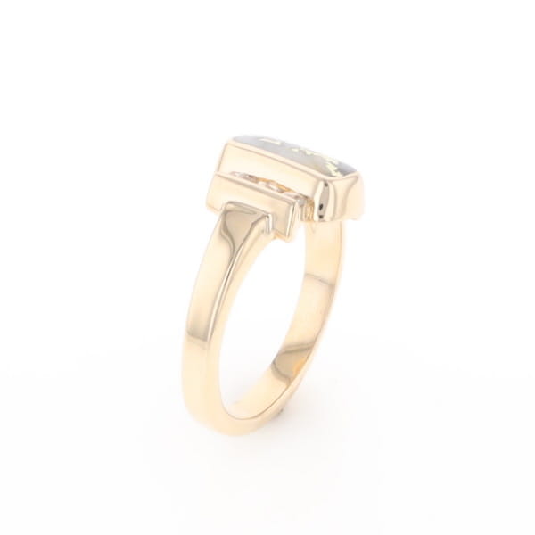Gold Quartz Ring Oval Inlaid Design with .24ctw Round Diamonds