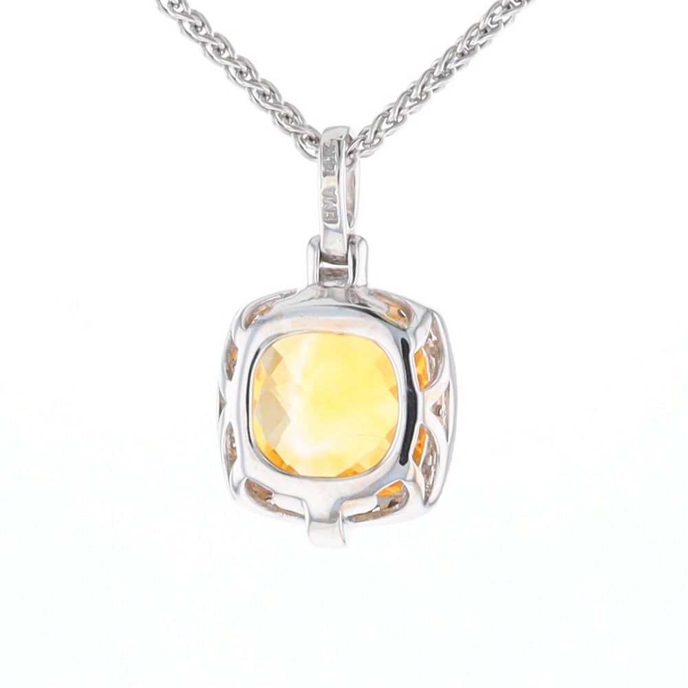 Checkered Citrine Diamond Halo Pendant