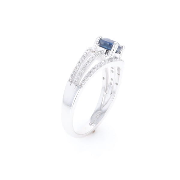 Blue Sapphire Triple Shank Ring With Accent Diamonds