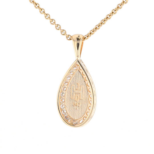 Gold Quartz Pendant Tear Drop Inlaid .42ctw Diamond Halo Design