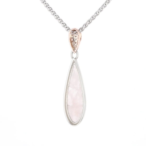 Rose Quartz Teardrop Inlaid Pendant with .11ctw diamonds