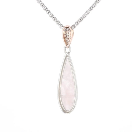Rose Quartz Teardrop Inlaid Pendant with .11ctw diamonds