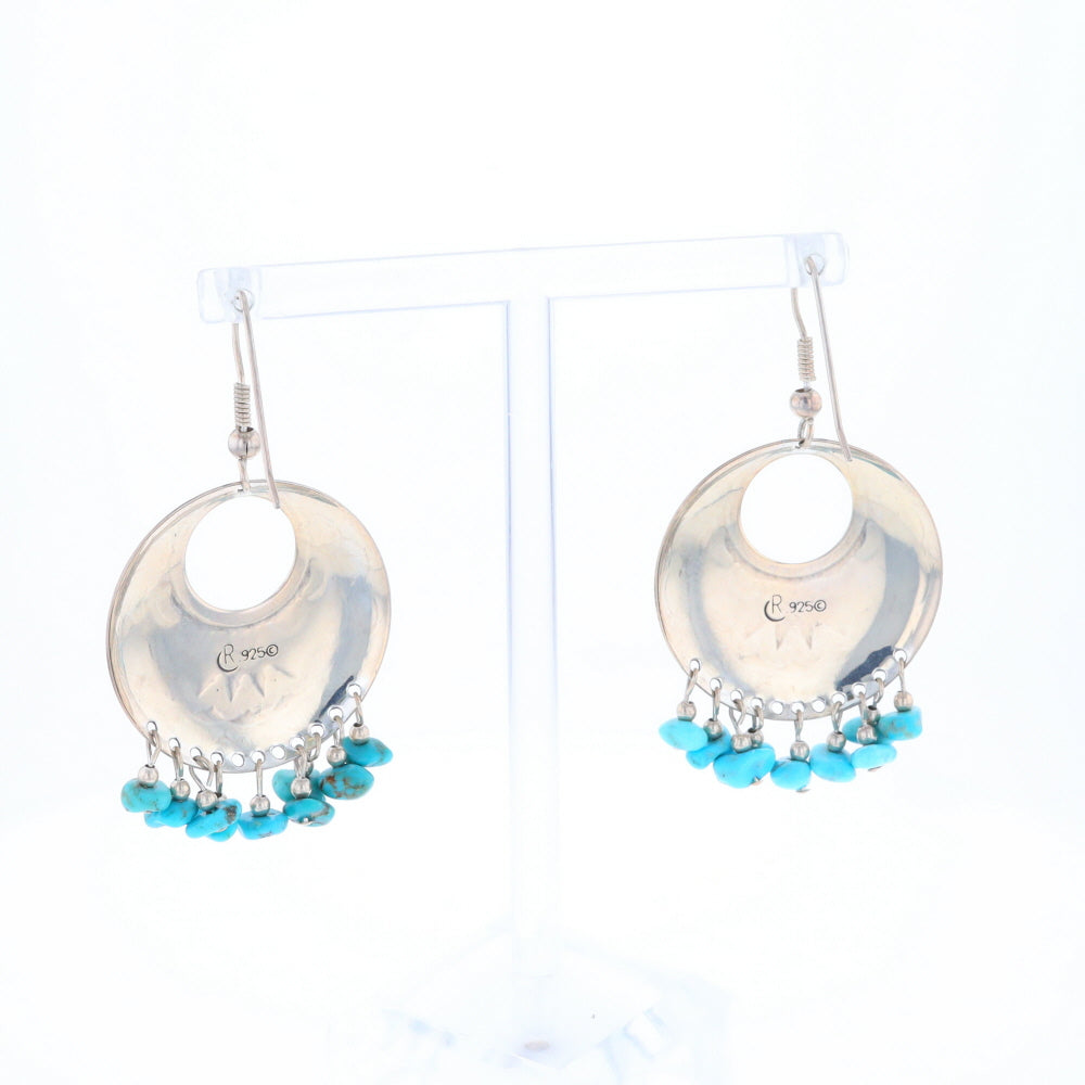 Stamped Silver Hook Earrings with Turquoise Dangles