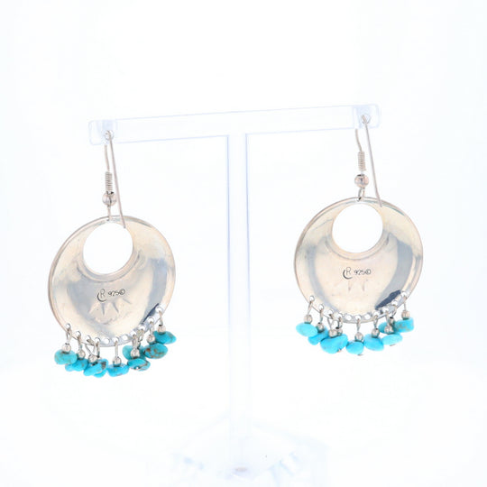 Stamped Silver Hook Earrings with Turquoise Dangles