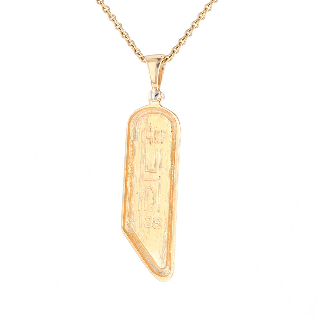 Gold Quartz Long Geometric Inlaid Pendant