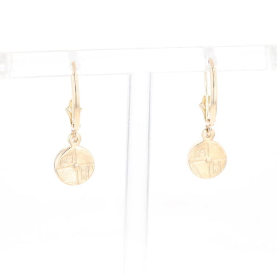 Gold Quartz Earrings Round Inlaid Design Lever Backs