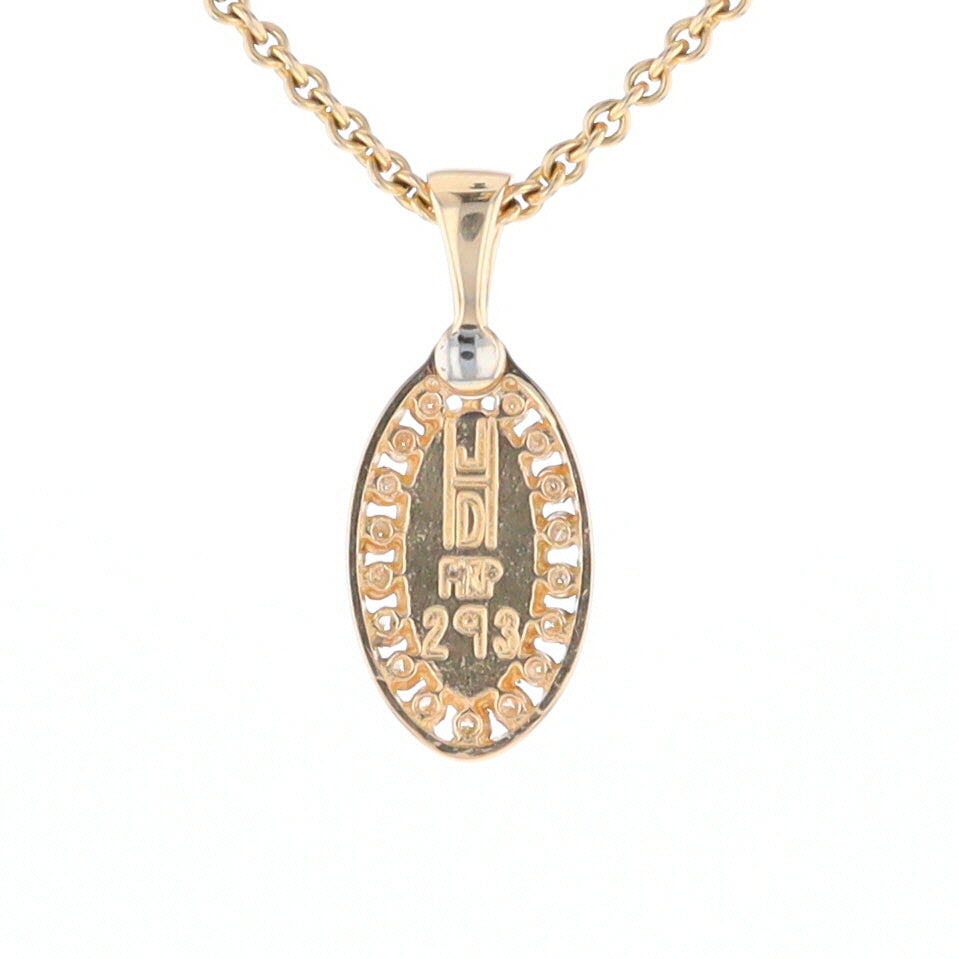 Gold Quartz Pendant Oval Inlaid with .22ctw Round Diamonds Halo