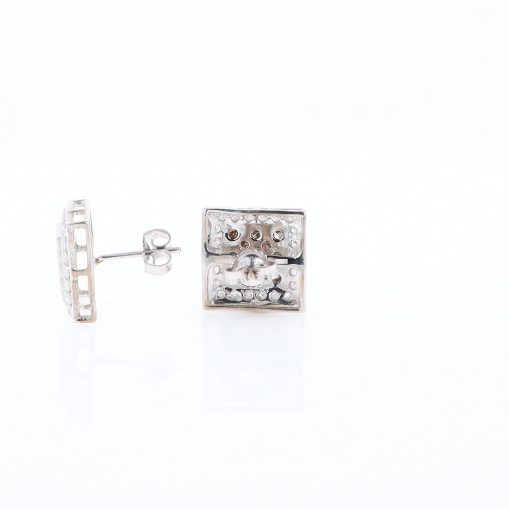 Square White & Chocolate Diamond Earrings