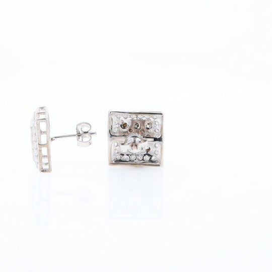 Square White & Chocolate Diamond Earrings