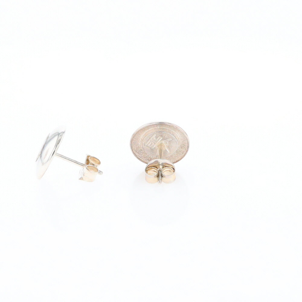 Sterling Silver Gold Quartz Inlaid Circle Stud Earrings - G3