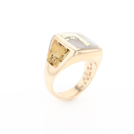 Gold Quartz Ring Double Side Natural Nuggets Rectangle Inlaid Center G1