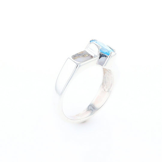 Sterling Silver Gold Quartz Inlaid Oval Blue Topaz Ring - G3