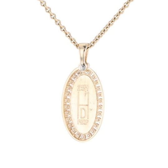 Gold Quartz Necklace .37ctw Halo Diamond Oval Inlaid Pendant