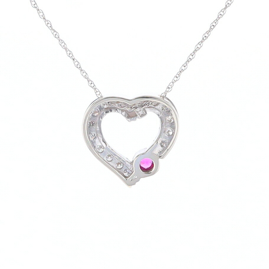 Diamond Heart Pendant with Ruby Accent