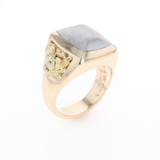 Meteorite Ring Double Side Natural Nuggets Rectangle Inlaid Center