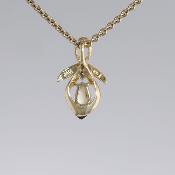 Pear-leaf Opal and Diamond Pendant