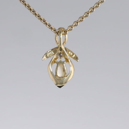Pear-leaf Opal and Diamond Pendant
