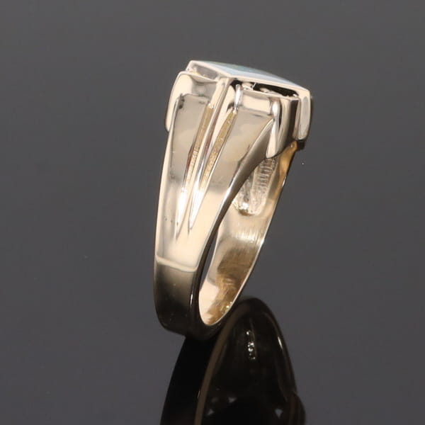 Natural Australian Opal ring diamond shape inlaid design with .16ctw round diamonds