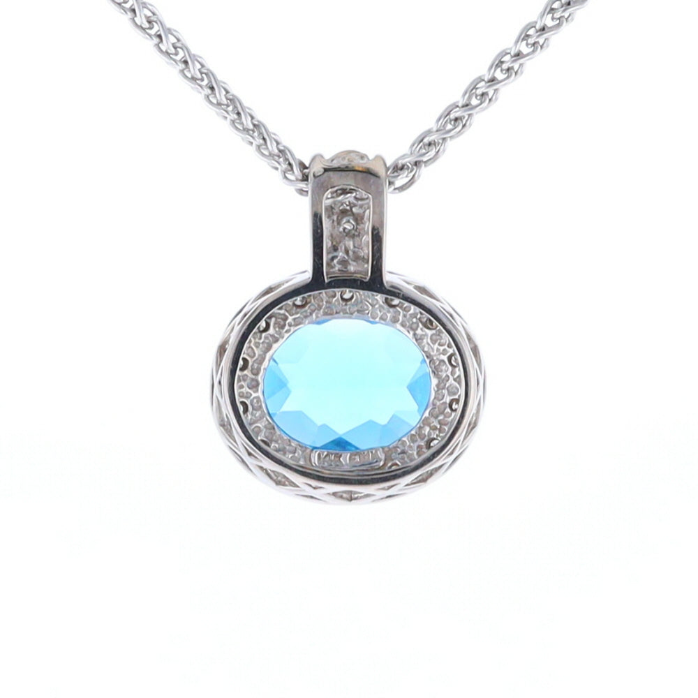 Blue Topaz Oval Halo Pendant