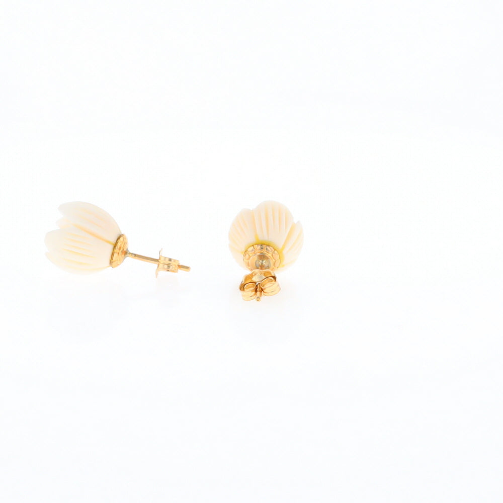 Carved Ivory Flower Stud Earrings