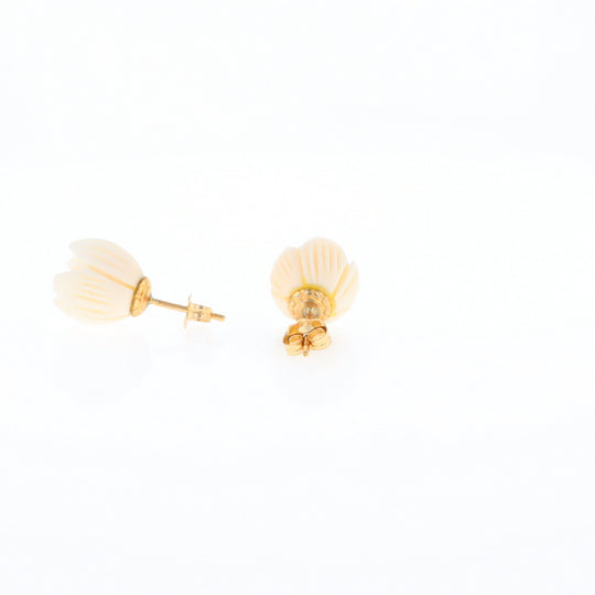 Carved Ivory Flower Stud Earrings