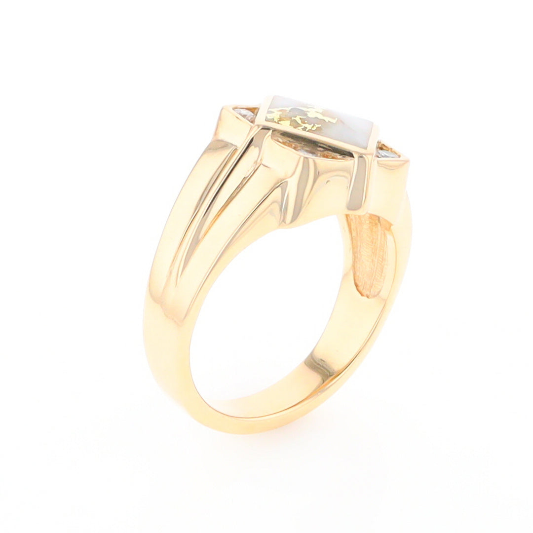 Gold Quartz Mens Ring with Diamond Accents