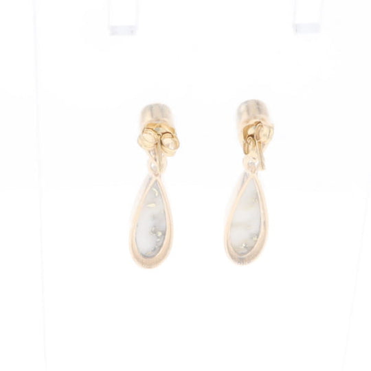 Gold Quartz Earrings Tear Drop Inlaid Design