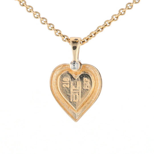 Gold Quartz Heart Shape Inlaid Pendant with .02ct Diamond