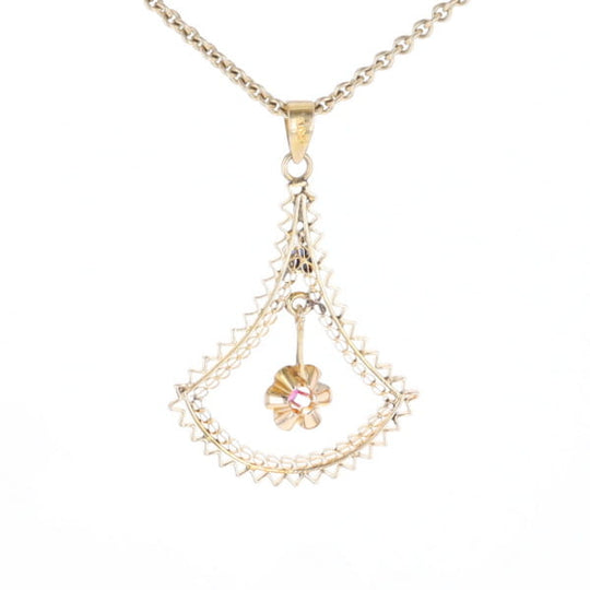 Vintage Buttercup Dangle Ruby Scrollwork Pendant