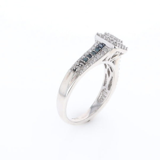 Blue & White Diamond Rectangle Cluster Ring