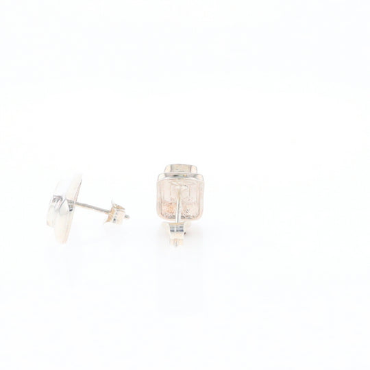 Gold Quartz Inlaid Rectangle Stud Earrings - G3