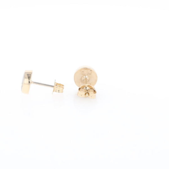 Gold Quartz Earrings Round Inlaid Studs