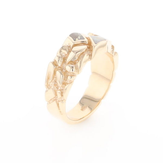 Gold Quartz Ring 3 Section Inlaid Nugget Design Band