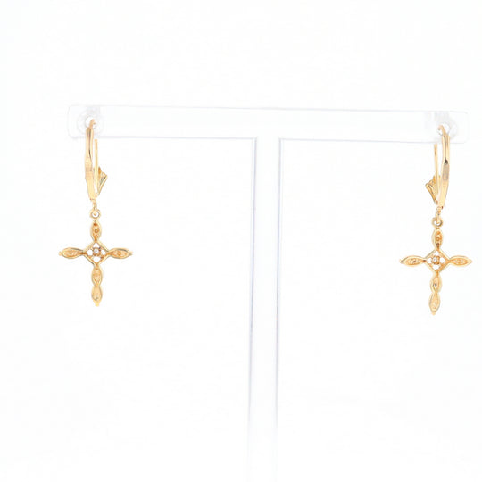 Two-Tone Diamond Cross Earrings