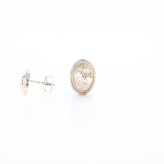 Sterling Silver Gold Quartz Inlaid Oval Stud Earrings - G3