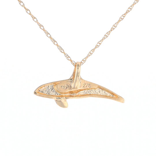 Gold Quartz Necklace Orca Killer Whale Inlaid Sea Life Pendant