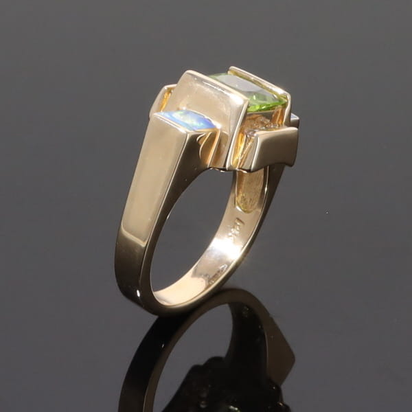 Opal Rings 2 Square Inlaid Peridot with 0.24ctw Diamonds