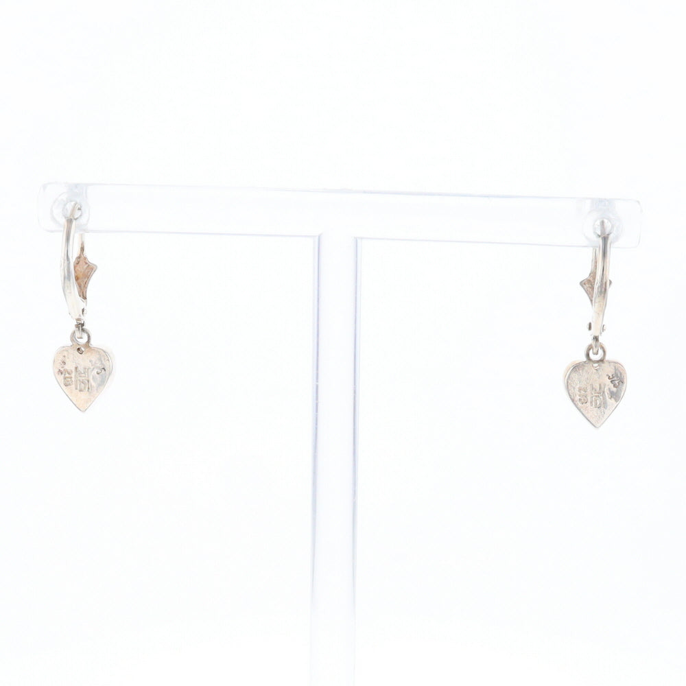 Silver Gold Quartz Inlaid Heart Earrings - G3