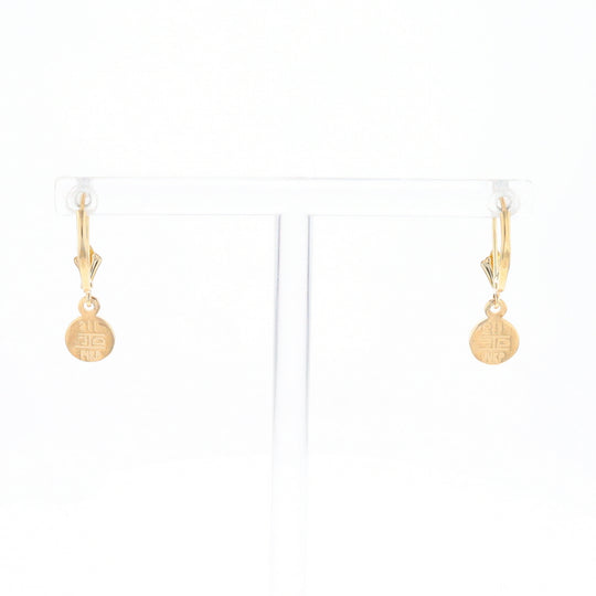 Gold Quartz Earrings Round Inlaid Design Lever Backs